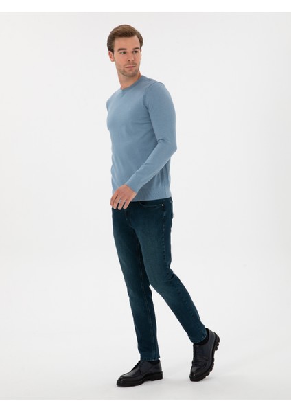 Erkek Petrol Slim Fit Pamuk Karışımlı Jean Pantolon 50308699-VR102