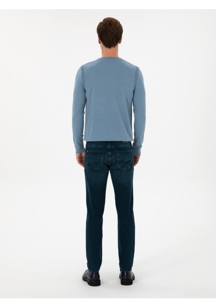 Erkek Petrol Slim Fit Pamuk Karışımlı Jean Pantolon 50308699-VR102