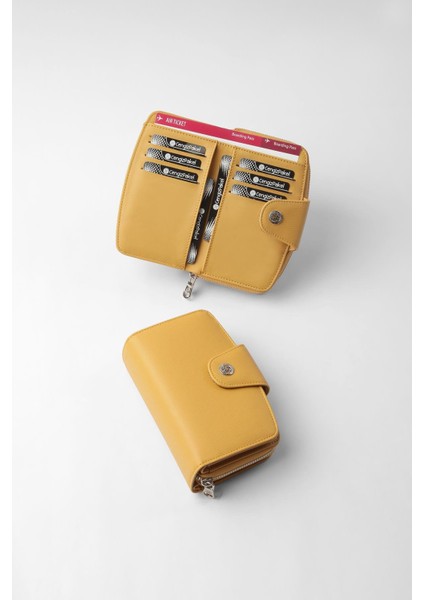 Orta Boy Çıt Çıt Detaylı Kadın Cüzdan/portföy - 65300 -Hardal