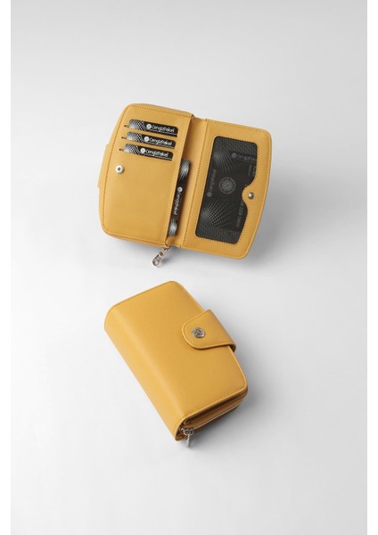 Orta Boy Çıt Çıt Detaylı Kadın Cüzdan/portföy - 65300 -Hardal indirimleri