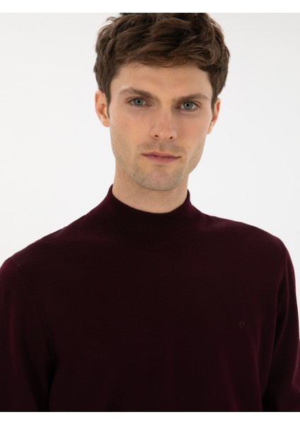 Erkek Açık Bordo Slim Fit Yün Karışımlı Yarım Balıkçı Basic Triko Kazak 50315296-VR263 fiyatları
