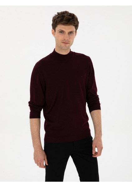 Erkek Açık Bordo Slim Fit Yün Karışımlı Yarım Balıkçı Basic Triko Kazak 50315296-VR263 modelleri