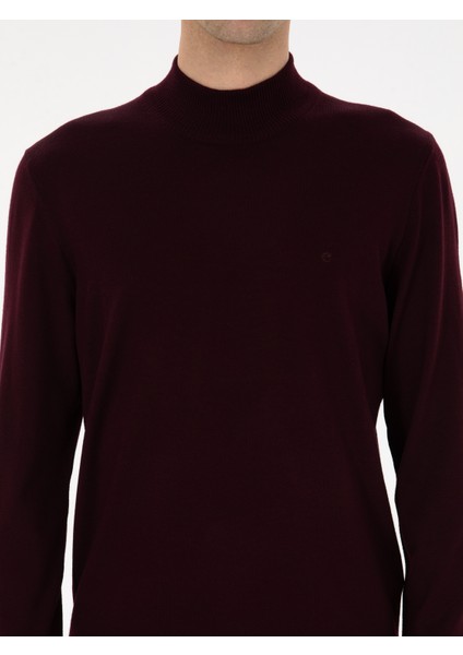 Erkek Açık Bordo Slim Fit Yün Karışımlı Yarım Balıkçı Basic Triko Kazak 50315296-VR263