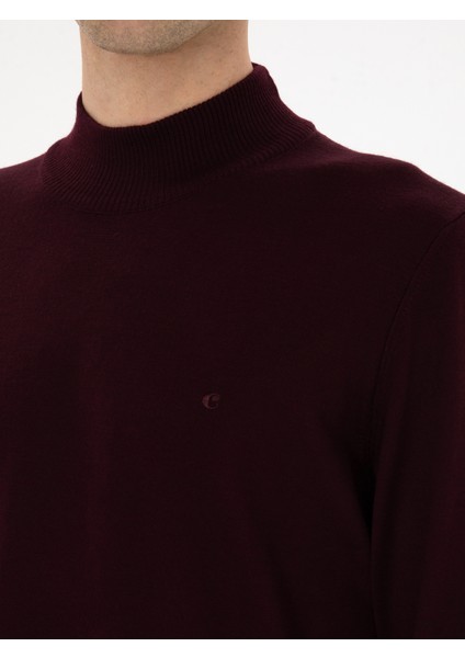 Erkek Açık Bordo Slim Fit Yün Karışımlı Yarım Balıkçı Basic Triko Kazak 50315296-VR263