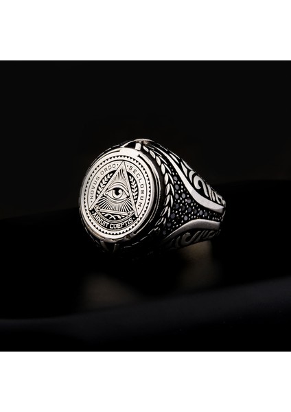925 Ayar Gümüş Masonik Illuminati Sembolü Erkek Yüzük fırsatları