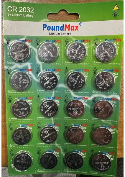 20 Adet CR2032,DL2032 3V Poundmax Lityum Düğme Pil,airtag,araba Anahtarlık,uzak Kumandalı Araba,terazi ve Tıbbi Cihazlar ile Uyumlu