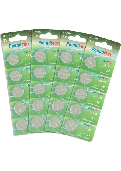 20 Adet CR2032,DL2032 3V Poundmax Lityum Düğme Pil,airtag,araba Anahtarlık,uzak Kumandalı Araba,terazi ve Tıbbi Cihazlar ile Uyumlu