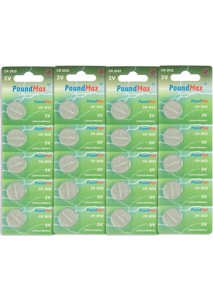 20 Adet CR2032,DL2032 3V Poundmax Lityum Düğme Pil,airtag,araba Anahtarlık,uzak Kumandalı Araba,terazi ve Tıbbi Cihazlar ile Uyumlu