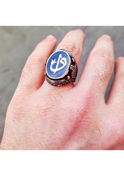 925 Ayar Gümüş Osmanlı Tuğrası Işlemeli Mavi Mineli Elif Vav Erkek Yüzük fırsatları