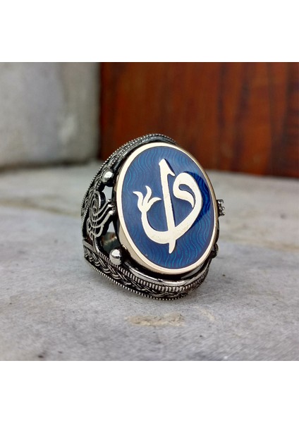 925 Ayar Gümüş Osmanlı Tuğrası Işlemeli Mavi Mineli Elif Vav Erkek Yüzük indirimleri