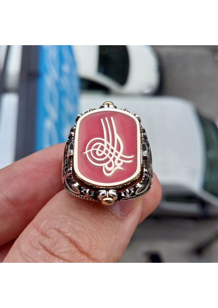 925 Ayar Gümüş Çift Taraflı Osmanlı Tuğralı ve Ay Yıldız Işlemeli Erkek Yüzük indirimleri