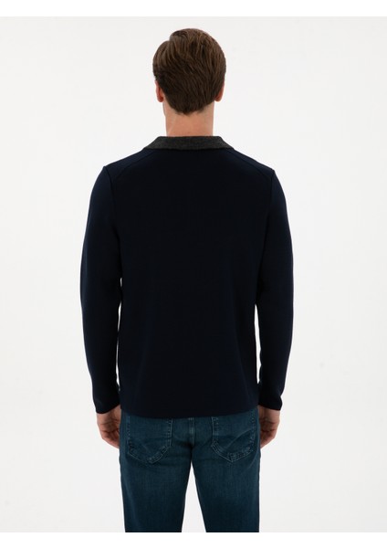 Erkek Lacivert Regular Fit Yün Karışımlı Polo Yaka Triko Kazak 50310555-VR033 indirimleri