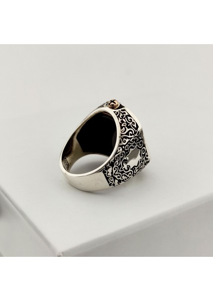 925 Ayar Gümüş Mavi Mineli Çift Taraflı Mührü Süleyman Erkek Yüzük modelleri