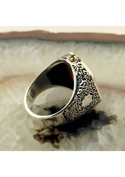 925 Ayar Gümüş Çift Taraflı Ay Yıldız ve Osmanlı Arması Erkek Yüzük modelleri