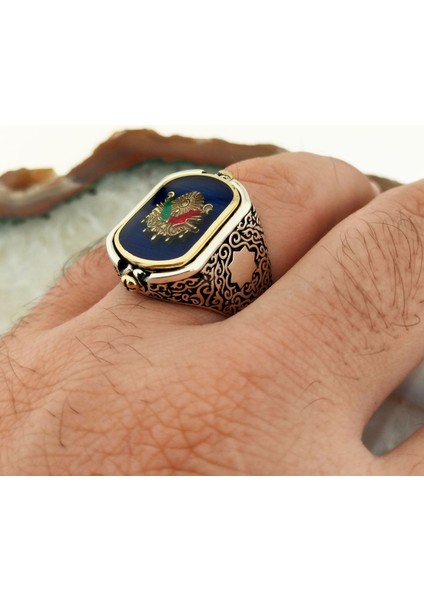 925 Ayar Gümüş Çift Taraflı Ay Yıldız ve Osmanlı Arması Erkek Yüzük fırsatları