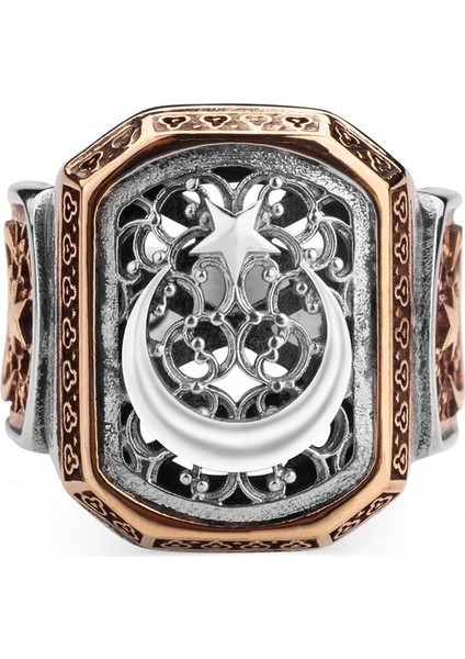 925 Ayar Gümüş Telkari Işlemeli Ay Yıldız Erkek Yüzük fiyatları