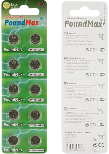 10 Adet LR44 AG13 A76, G13, L1154, SR44, G13A 1,5 V Poundmax Alkalin Düğme Pil Paketi Cıva Içermeyen, Sızdırmaz, Uzun Raf Ömrü, Oyuncaklar, Ölçüm Cihazları ve Hesap Makineleri Için ile Uyumludur fiyatları