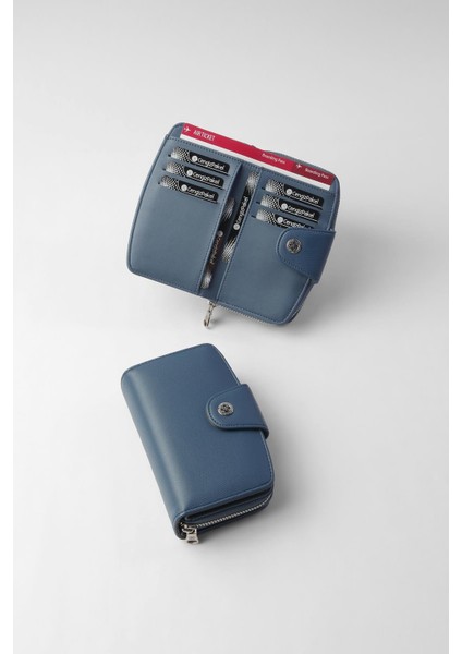 Orta Boy Çıt Çıt Detaylı Kadın Cüzdan/portföy - 65300 - Indigo