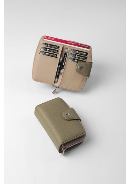 Orta Boy Çıt Çıt Detaylı Kadın Cüzdan/portföy - 65300 - Haki/vizon