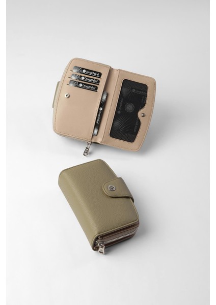 Orta Boy Çıt Çıt Detaylı Kadın Cüzdan/portföy - 65300 - Haki/vizon fırsatları