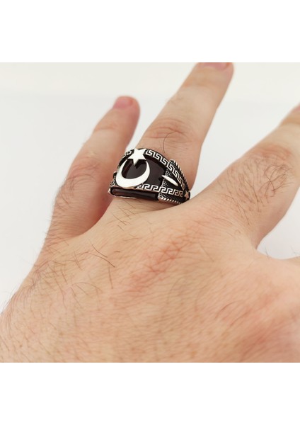 Ay Yıldız Akik Taşlı Gümüş Erkek Yüzük indirimleri