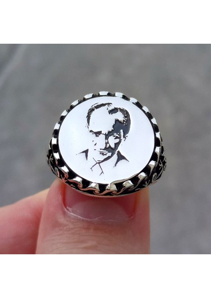 Mustafa Kemal Atatürk Işlemeli Erkek Gümüş Yüzük