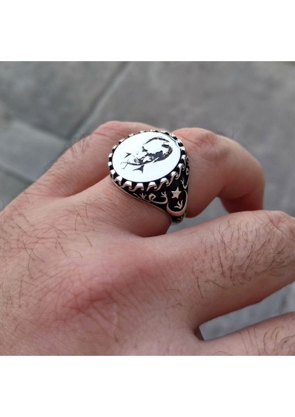 Mustafa Kemal Atatürk Işlemeli Erkek Gümüş Yüzük fiyatları