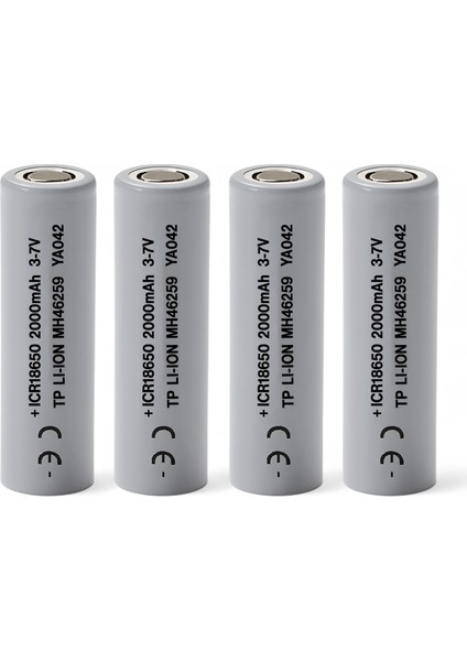 4 Adet 1cr 18650 Gri Şarjlı Batarya Pil 3.7V 2000 Mah Li-Ion Uzun Ömürlü Yüksek Kapasite Şarj Edilir