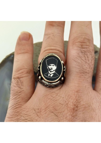 925 Ayar Gümüş Mustafa Kemal Atatürk Işlemeli Erkek Yüzük indirimleri