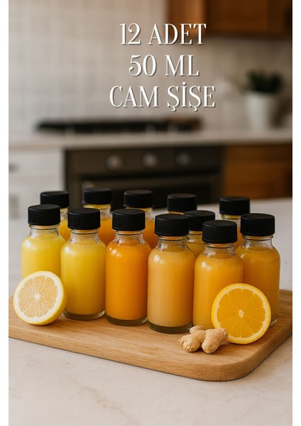 12 Adet Şeffaf Cam Shot Şişesi Siyah Plastik Kapaklı Hediyelik Koku Süs Çok Amaçlı Şişe 50ML