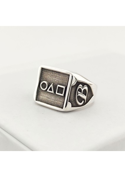 925 Ayar Gümüş Özel Tasarım Sembol ve Harf Detaylı Erkek Yüzük