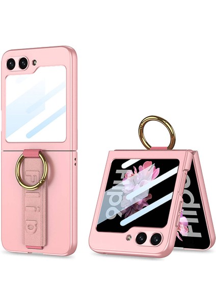 Galaxy Z Flip 6 Kılıf Kamera Korumalı Yüzüklü Omsy Flip Ring Kıpta Kapak-Pembe