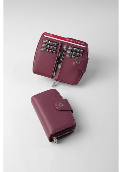 Orta Boy Çıt Çıt Detaylı Kadın Cüzdan/portföy - 65300 - Mürdüm