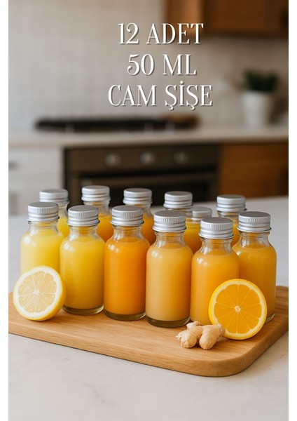 12 Adet Şeffaf Cam Shot Şişesi Sızdırmaz Gümüş Metal Kapaklı Hediyelik Koku Süs Çok Amaçlı Şişe 50ML