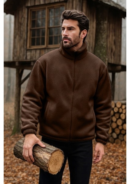 Erkek Pro Termal Iç Dış Sherpa Sonbahar Kış Tam Fermuarlı Peluş Sweatshirt