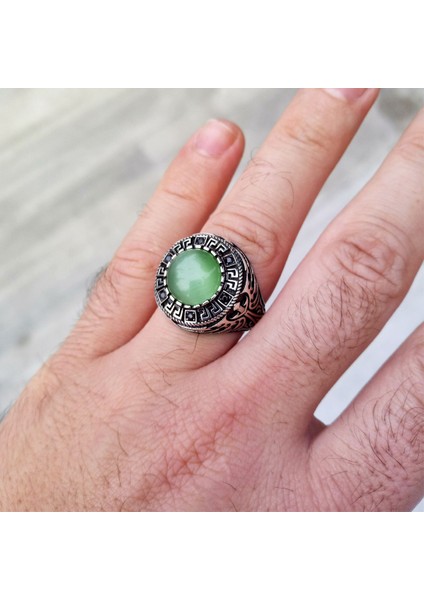 925 Ayar Gümüş Kedi Gözü Taşlı Kılıç Motifli Mikro Taş Işlemeli Erkek Yüzük modelleri