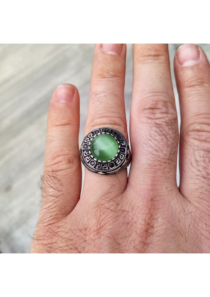 925 Ayar Gümüş Kedi Gözü Taşlı Kılıç Motifli Mikro Taş Işlemeli Erkek Yüzük fırsatları