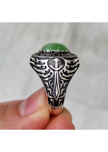 925 Ayar Gümüş Kedi Gözü Taşlı Kılıç Motifli Mikro Taş Işlemeli Erkek Yüzük indirimleri