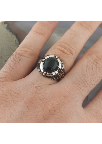 925 Ayar Gümüş Siyah Oniks Taşlı Minimalist Erkek Yüzük modelleri