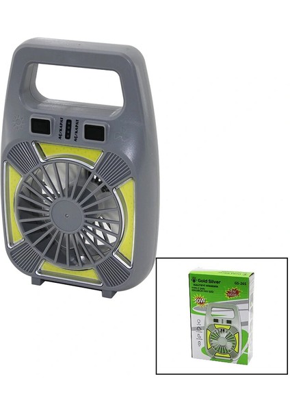 2in1=mini Fan - Fener USB Şarj 2 Kademe Hız Lamba=4 Fonksiyon - 10W Su Geçirmez Taşıma Kulp Mini Vantilatör GS-265 (5047)