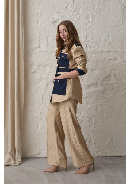 Sarı Garnili Cepli Gömlek ve Pantolon Takım fiyatları