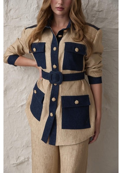 Sarı Garnili Cepli Gömlek ve Pantolon Takım fırsatları