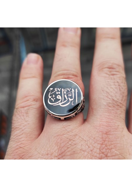 925 Ayar Gümüş Er Rezzak Yazılı Özel Tasarım Yüzük fırsatları