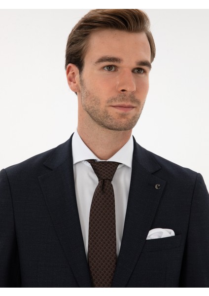 Erkek Lacivert Slim Fit Mikro Desenli Mono Yaka Yün Karışımlı Takım Elbise 50311134-VR033 fiyatları