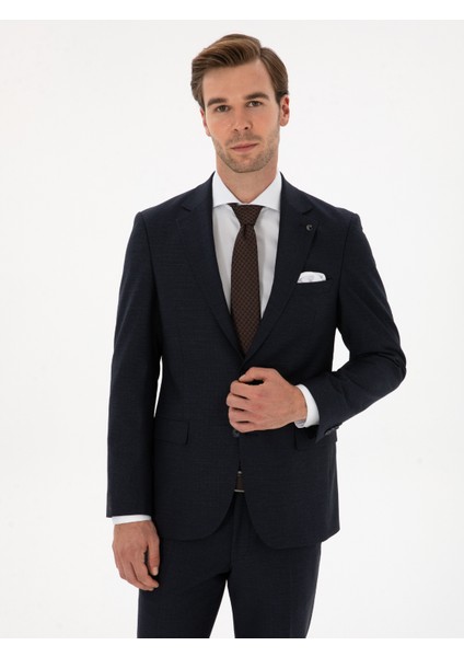 Erkek Lacivert Slim Fit Mikro Desenli Mono Yaka Yün Karışımlı Takım Elbise 50311134-VR033 modelleri