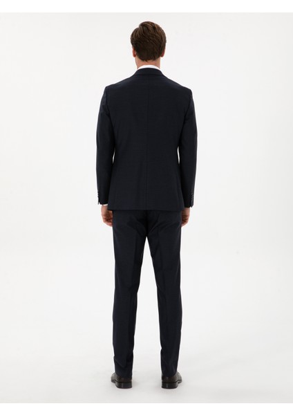 Erkek Lacivert Slim Fit Mikro Desenli Mono Yaka Yün Karışımlı Takım Elbise 50311134-VR033 indirimleri