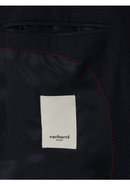 Erkek Lacivert Slim Fit Mikro Desenli Mono Yaka Yün Karışımlı Takım Elbise 50311134-VR033