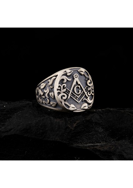 925 Ayar Gümüş Yaprak Desenli Mason Erkek Yüzük fırsatları