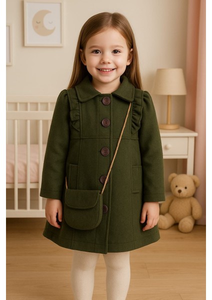 Kız Çocuk Kaşe Kaban Çanta Minik Çanta Ile Birlikte Kreş Anaokul Ilkokul Okul