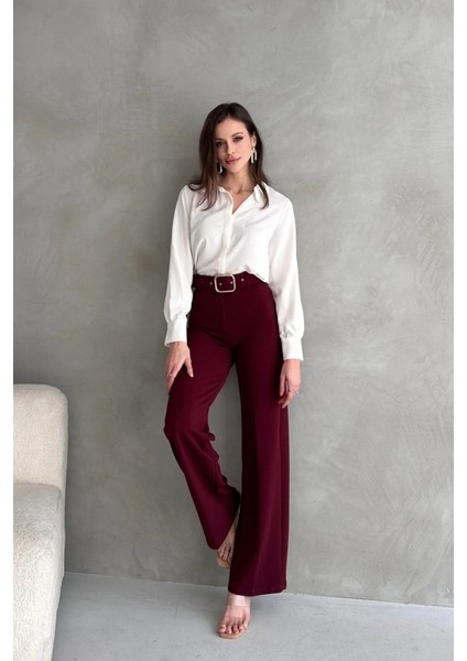 Kadın Yüksek Bel Krep Kumaş Full Likralı Ispanyol Paça Kemer Dahil Pantolon fiyatları